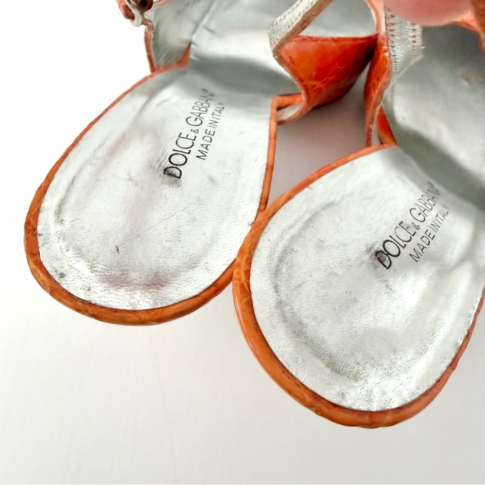 DOLCE & GABBANA | Orange Croc Embossed Slingback Kitten Heels EU 37.5 - Picture 8 of 13